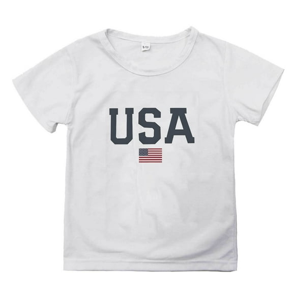 LNMQLPDBS Toddler T Shirts 4th of July American Usa Flag Patriotic Kids T-Shirt Short Sleeve Crewneck Summer Tops Boys' All Holidays Graphic T-Shirts White 11-12 Years