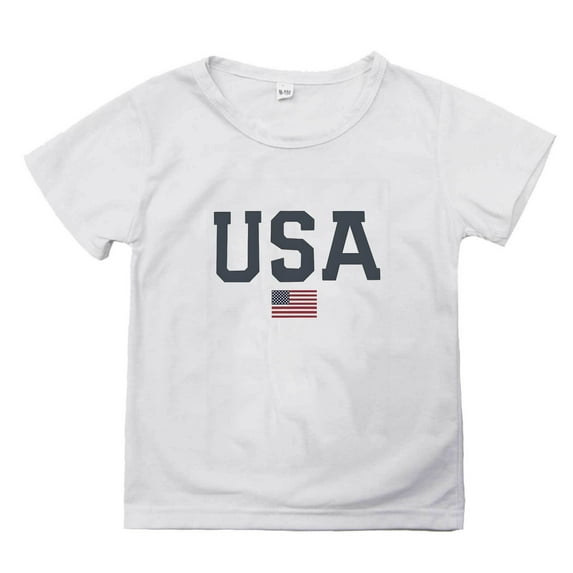 LNMQLPDBS Toddler T Shirts 4th of July American Usa Flag Patriotic Kids T-Shirt Short Sleeve Crewneck Summer Tops Boys' All Holidays Graphic T-Shirts White 5-6 Years