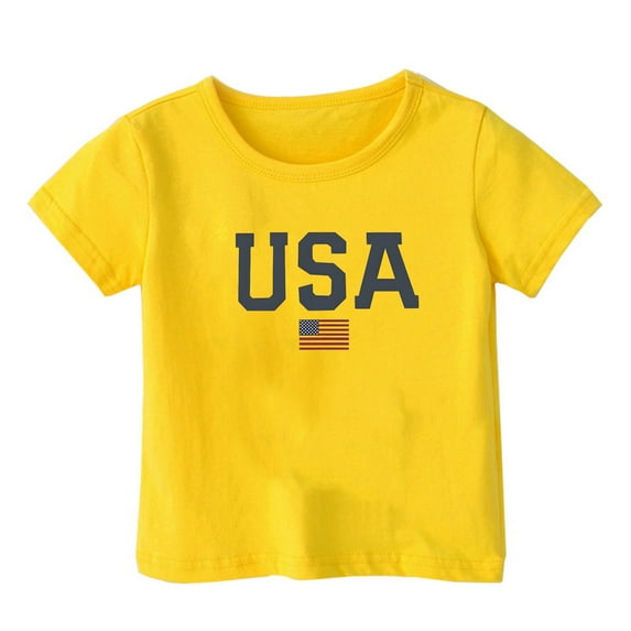 LNMQLPDBS Toddler T Shirts 4th of July American Usa Flag Patriotic Kids T-Shirt Short Sleeve Crewneck Summer Tops Boys' All Holidays Graphic T-Shirts Yellow 13-14 Years