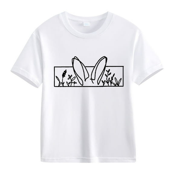 LNMQLPDBS Toddler T Shirts Cute Bunny Ears Graphic Printed Summer Blouses Short Sleeve Crewneck Easter T-Shirt Soft Loose Casual Tops for Kids White 6-7 Years