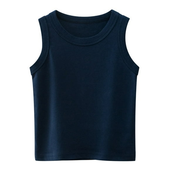 LNMQLPDBS Toddler Tank Tops Boys Girls Solid Color Binding Sleeveless Crewneck Shirts Toddler Girl Clothes Baby Boy Summer Clothes for Beach Party Shirts for Kids Dark Blue 1-2 Years