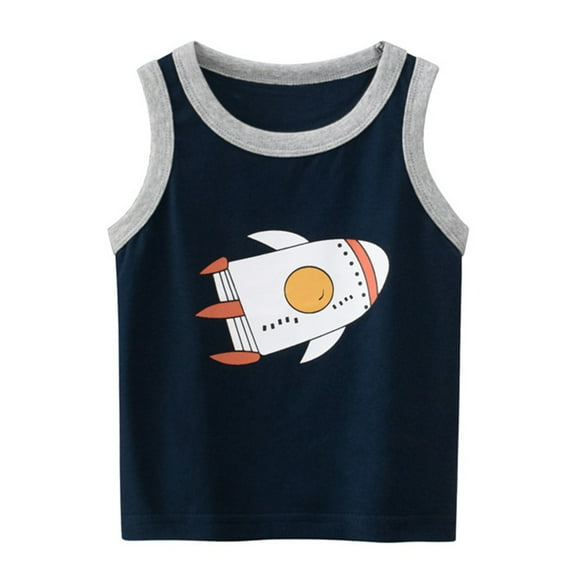 LNMQLPDBS Toddler Tank Tops Boys Pattern Printed Binding Summer Vest Sleeveless Crewneck Shirts Kids Clothes Baby Boy Cute Summer Clothes for Beach Vacation Blue 4-5 Years