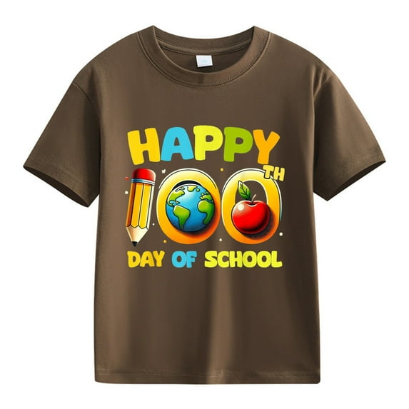 LNMQLPDBS Toddler Tops Short Sleeve Crewneck Casual Soft Tshirts 100 Days of School Shirt Boys Girls Cute Summer Tops Baby Clothes Unisex Brown 3-4 Years