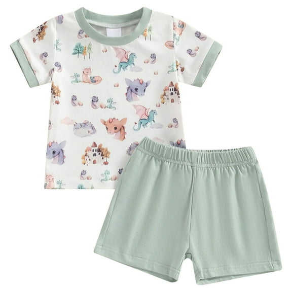 LNMQLPDBS Unisex Baby Summer Sets Cartoon Animal Printed Crewneck Short Sleeve T Shirt & Solid Color Shorts 2pcs Outfits Baby Girls' Clothing Sets 3t Boy Clothes Breathable Soft Clothes for Everyday