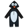 thumbnail image 1 of LNMQLPDBS Unisex Kids Bathing Suits Cartoon Cute Penguin Printed Swimwear Beach Long Sleeve Hooded Onesie Swimsuit with Ziper Girls Rash Guard Swimsuit Boys Rashguard Swim Set Black 2-3 Years, 1 of 9