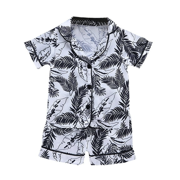 LNMQLPDBS Unisex Kids Boys and Girls Pajama Sets Tropical Botanical Print Silky Nightwear Button Down Short Sleeve & Shorts Satin Sleepwear Toddler Boys Clothes 3t Trendy Loungewear