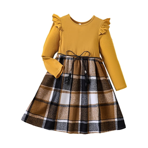 LNMQLPDBS Winter Dresses Christmas Plaid Dress Prom Dresses for Teens Fall Maxi Dress Santa Baby Outfit Girls Winter Clothes Girls Size 5 Girls, Yellow 4-5 Years