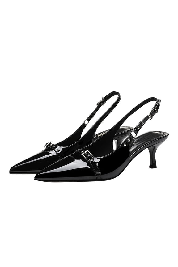 Women's Pointed Toe High Stiletto Heels Slingback Stretch Slip-on Pumps Backless Patent Leather Fashion Dress Shoes for Women