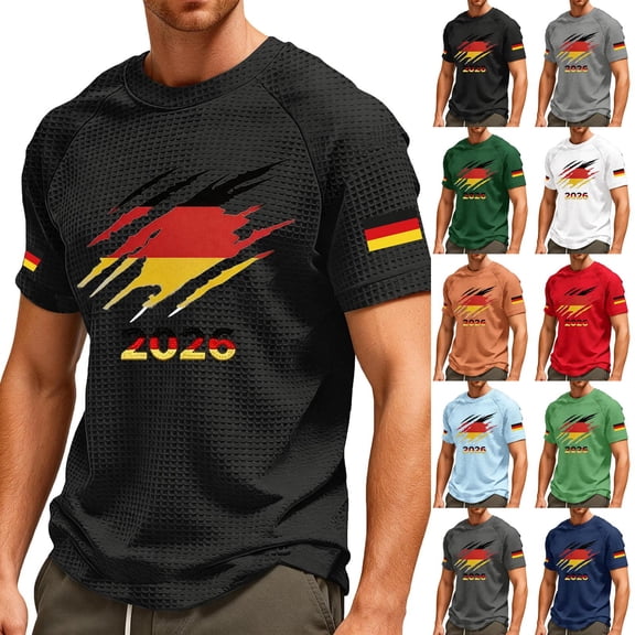 LNNMZG Soccer Jersey for Men Germany Flag Soccer Fan T-Shirt Summer Casual Breathable Crewneck Short Sleeve Top Plus Size,Gray(XXXL)