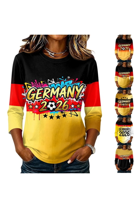 LNNMZG Women's Soccer Jersey Shirts Germany France UK Iran Fan Jersey Funny Soccer Graphic Tee 3/4 Sleeve Tops,Orange(XL)