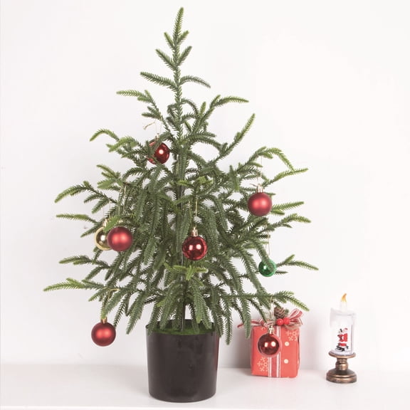 LNOGEUPG 23.6 Inch Pre-Potted Artificial Mini Green Pine Tree, Realistic Small Faux Evergreen Plant for Halloween Home Desk Window Spooky Greenery Decoration