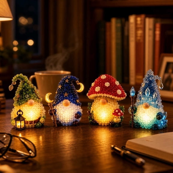 LNOGEUPG 4 Pack Glowing Mini Gnome DIY Figurine Kit, Luminous Cute No Face Little Old Man Set for Halloween Rustic Home Mantel Decor