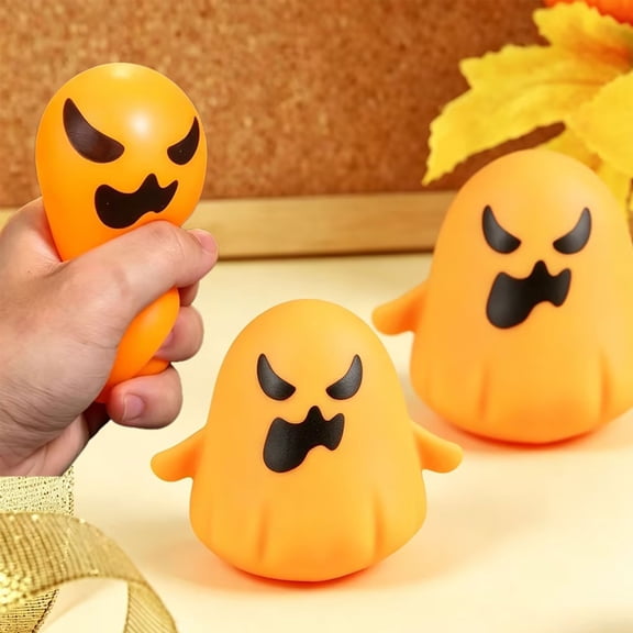 LNOGEUPG Cute Angry Face Pumpkin Figure Squeeze Toy, Soft TPR Funny Spooky Halloween Desk Decoration Pressure Release Fidget Accessory