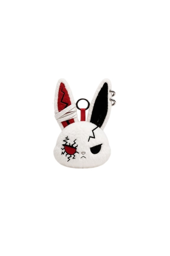 Gothic Wounded Broken Bunny Plush Keychain, White Horror Rabbit Head with Blood Stain Pattern Stuffed Pendent for Bag Purse Backpack Halloween Spooky Y2K Aesthetic Decor