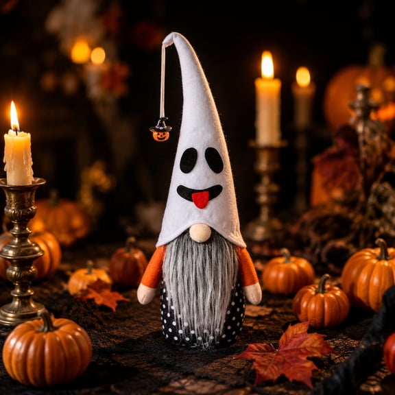 LNOGEUPG Halloween Ghost Face Tall Hat Gnome Plush Ornament, Handmade Faceless Swedish Tomte Doll, Spooky Holiday Decor for Home Table Shelf Indoor Halloween Party Decoration
