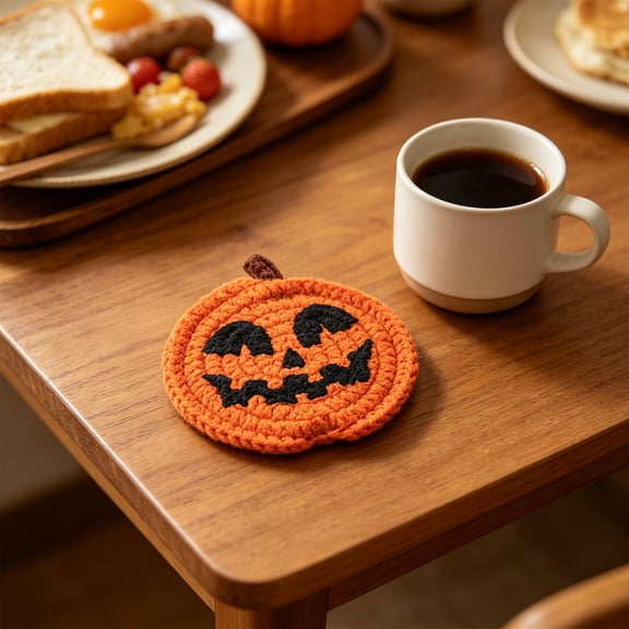 LNOGEUPG Halloween Woven Cotton Rope Pumpkin Heat Resistant Pad, Wavy Grin Curved Eye Spooky Jack O Lantern Trivet, Thick Non-Slip Washable Pot Holder Mat for Hot Dishes Pans Halloween Home Decor
