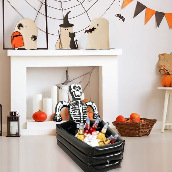 LNOGEUPG Novelty Halloween Skeleton Decorative Ice Bucket, Spooky Mini Skeleton Sitting On Bucket Prop for Party Bar Desktop Beverage Display Ornament