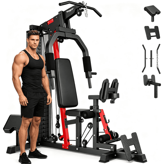 LNOW 148LBS Weight Stack Home Gym – Multifunctional Workout Station for Full Body Strength Training