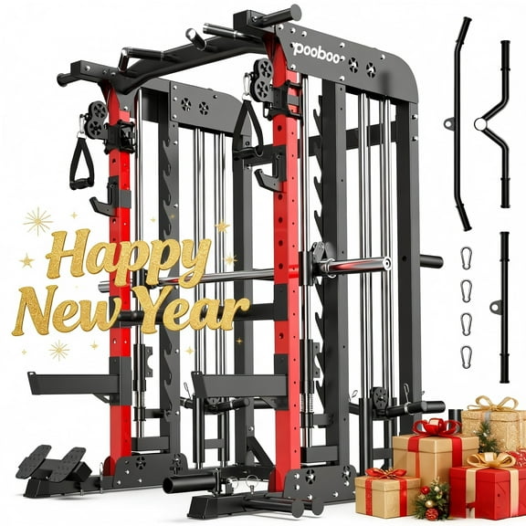 LNOW 2000LB All-in-One Home Gym: Smith Machine, Squat Rack, Dual Pulley System for Lat Pulldown & Cable Crossover