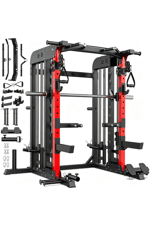 2000LB All-in-One Home Gym Station – Smith Machine, Squat Rack & Dual Pulley System for Lat Pulldown/Cable Crossover