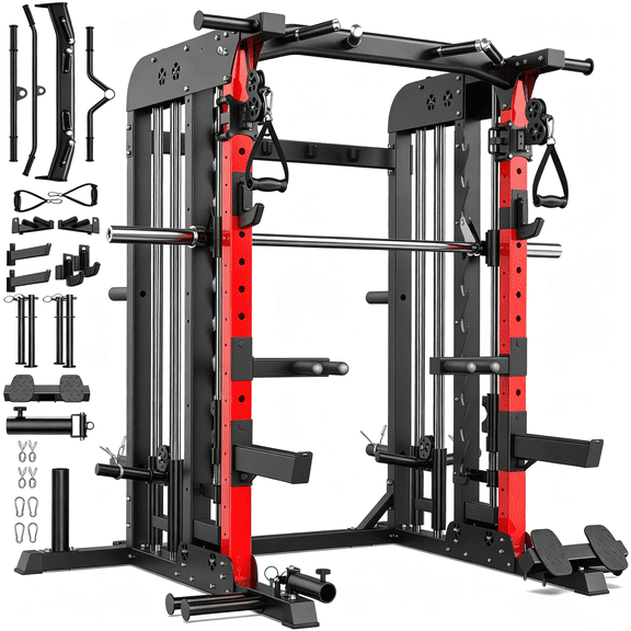 LNOW 2000LB All-in-One Home Gym Station – Smith Machine, Squat Rack & Dual Pulley System for Lat Pulldown/Cable Crossover