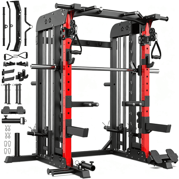 LNOW Power Cage with Cable Crossover, Functional Trainer & Heavy Duty Squat Rack for Home Gym 2000LB