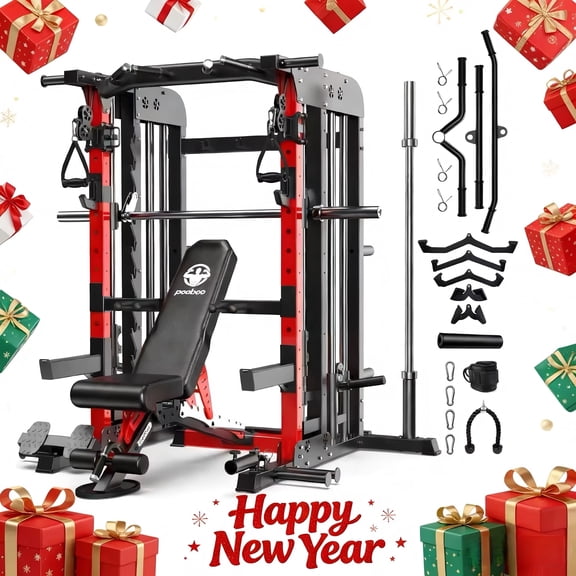 TOSSFD  2000LB Pro Smith Machine Power Cage for Home Gym with Dual Pulley, Lat Pulldown & Dip Bars