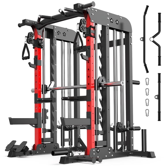 LNOW 2000LB Smith Machine Power Rack/ Cable Crossover & Lat Pulldown  All-in-One Home Gym