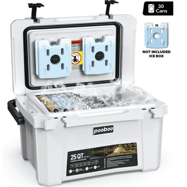 Lnow 25QT Hard Sided Cooler Ice Chest Cooler Fits 30 Cans, Have-A-Seat™ lid Supports 880 lbs for Travel Beach Camping Picnic, White