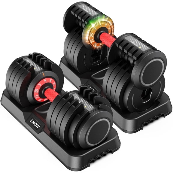 LNOW 25lbs (1 Pair) 10-in-1 Adjustable Dumbbells, Free Weights  3/5/8/10/13/15/18/20/23/25lb Dumbbell for Home Gym Exercise Equipment