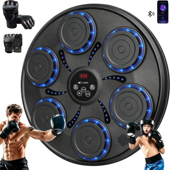 LNOW Adults/Teenagers Music Boxing Machine with 2 Pairs Boxing Gloves, Wall Mounted Smart Bluetooth Music Boxing Trainer, Electronic Boxing Target Workout Punching Equipment for Home, Indoor and Gym