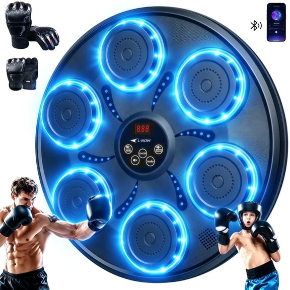 LNOW Adults Music Boxing Machine, Oversize Wall Mounted Smart Bluetooth Boxing Trainer with 2 Pairs Boxing Gloves, Electronic Boxing Target Workout Punching Equipment for Home, Indoor and Gym