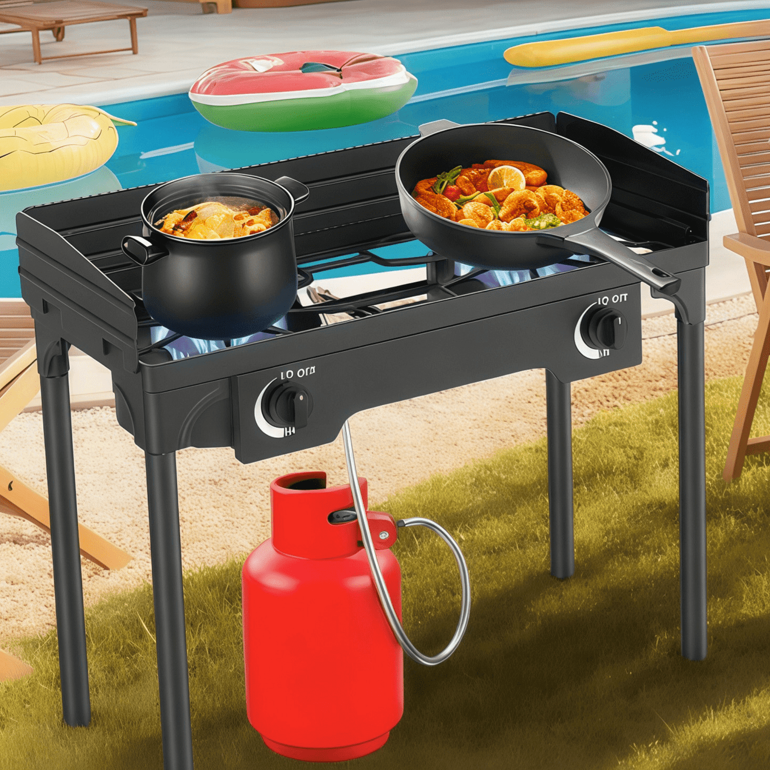 LNOW 2 Burner Outdoor Camping Stove Gas Cooker 150000 BTU Cooker with Wind Panel,with Detachable Legs & CSA Regulator for Camp Paito Cooking Frying Canning