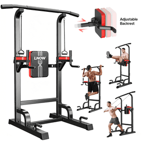 LNOW Multifunction Power Tower Pull up Bar Dip Station Power Rack with Adjustable Backrest for Home Gym Strength Training Workout Equipment Max Weight 480lbs