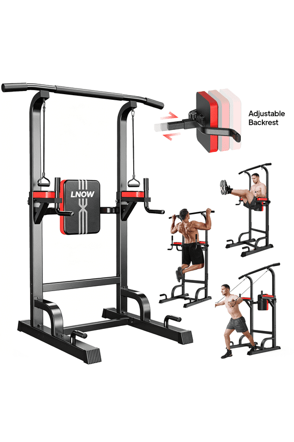 Multifunction Power Tower Pull up Bar Dip Station Power Rack with Adjustable Backrest for Home Gym Strength Training Workout Equipment Max Weight 480lbs