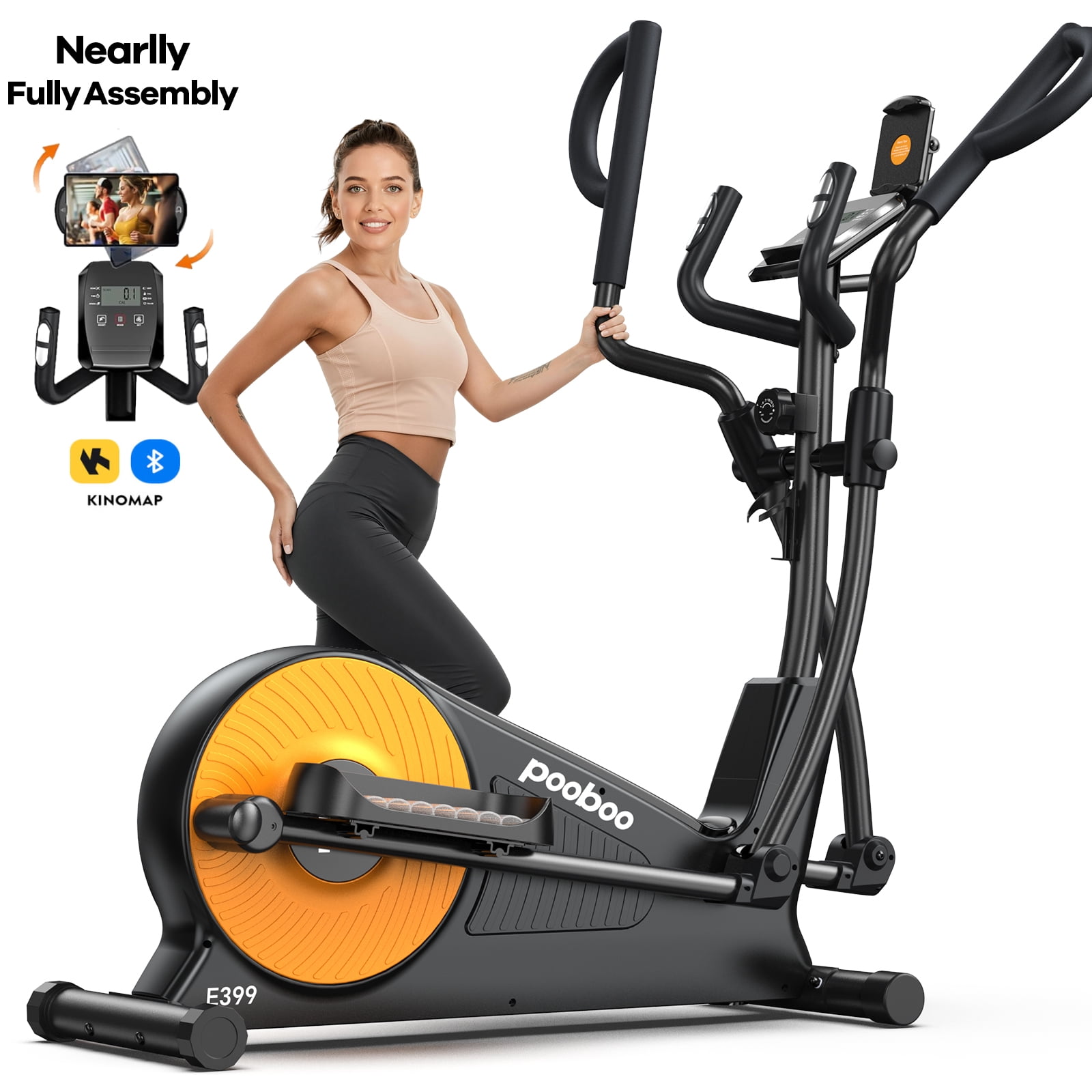LNOW Build-in Bluetooth Silent Magnetic Elliptical Exercise Bike for Home Elliptical Training Machines 450lbs Nearlly Fully Assembled with 17 Stride Length