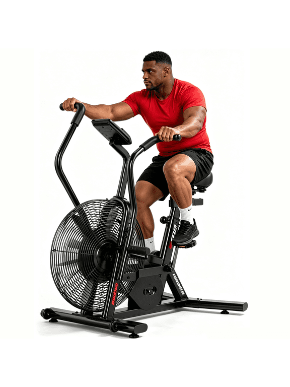 Commercial Built-in Bluetooth Fan Exercise Bike, Adjustable Air Resistance with Dual-Action Handlebars, Heavy Duty Indoor Cycling Bike for Home Gym Traininning, 350lbs Arm/Leg Cardio Workout