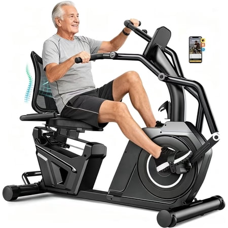 LNOW Commercial Recumbent Bike with Arm Exercisers for Seniors Adults, Magnetic Recumbent Exercise Bike with 16 Levels, Heart Rate, Low-Impact Cardio