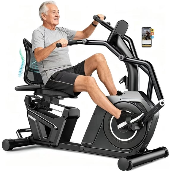 LNOW Commercial Recumbent Bike with Arm Exercisers for Seniors Adults, Magnetic Recumbent Exercise Bike with 16 Levels, Heart Rate, Low-Impact Cardio