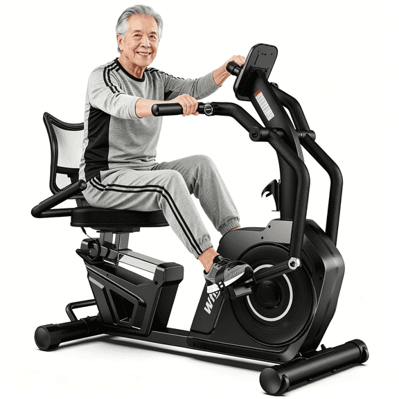 LNOW Commercial Recumbent Bike with Arm Exercisers for Seniors Adults,  Magnetic Recumbent Exercise Bike with 16 Levels, Heart Rate, Low-Impact Cardio