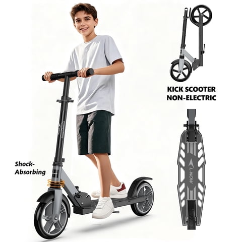 LNOW Foldable Kick Scooter for Kids, Teens & Adults - 8 Inch Large Wheels, 4-Level Height Adjustable, Lightweight, Max Load 240lbs