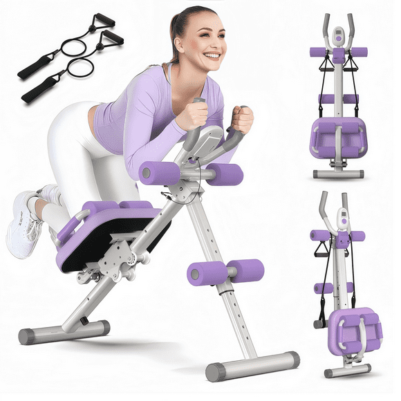 Lnow Adjustable Ab Machine, Foldable Ab Machine with LCD Monitor Ab Workout Equipment Full Body Workout for Home Gym, Core & Abdominal Trainer Fitness Equipment, 350lbs