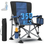 LNOW  Folding Camping Chair with Side Pocket & Carrying Bag, Ultralight Beach Chair Support 300 lbs for Picnics Hiking Fishing, Blue