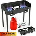 thumbnail image 1 of LNOW Gas Cooker Outdoor Propane Camping Stove with Wind Panel Picnic Stove Stand BBQ Grill Portable 150000 BTU Gas Stove 2 Burner for Camping, 1 of 11