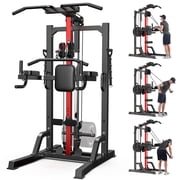LNOW Home Gym Station, 6-in-1 LAT Pull Down & Row Cable Machine with High/Low Pulley, Leg Support | Back & Body Workout for Home Gym Training