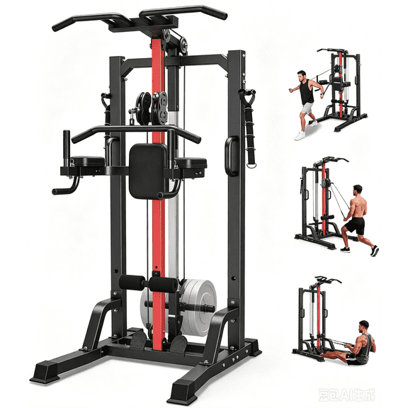 LNOW 450LBS Home Gym Station – Power Tower with Pull Up/Dip, Lat Pulldown, Low Row & Cable Machine