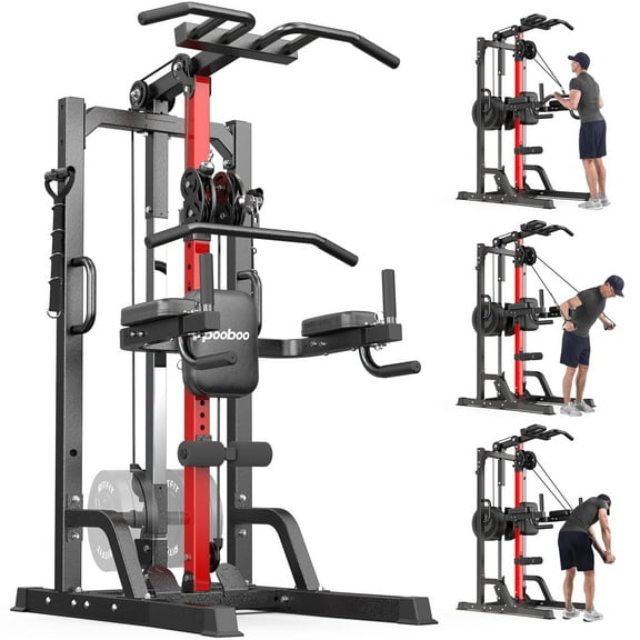 Lat Pulldown Machine, All-in-One Home Gym with Seated Row, High/Low Pulley, Leg Support  Heavy Duty Cable Tower for Back & Full Body Workouts