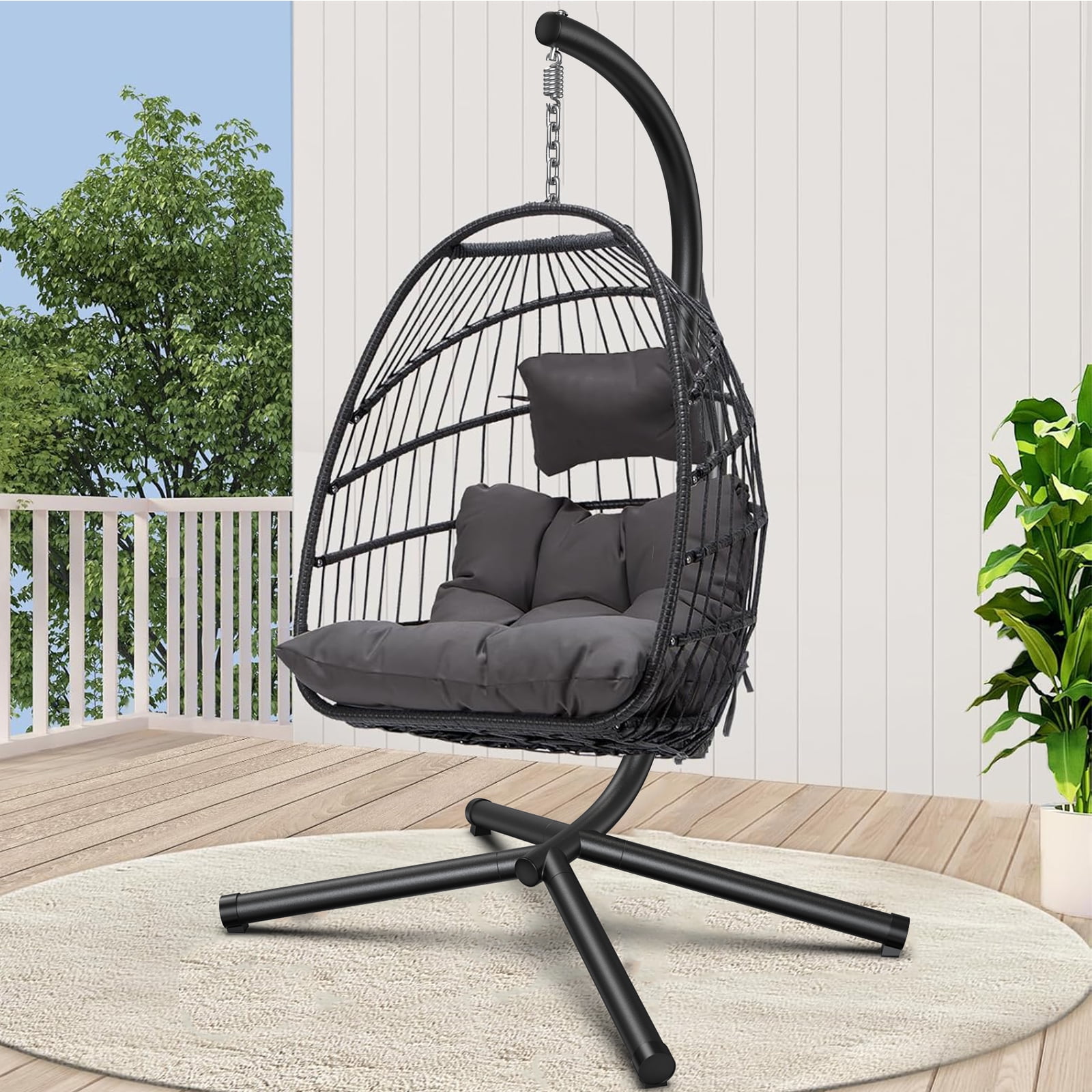 Walmart Deals of LNOW Indoor/Outdoor Hanging Egg Chair with Stand, Hammock Hanging Chair Wicker Swing Chair w/UV Resistant Removable & Washable Cushions, 350LBS Capacity for Poolside, Bedroom, Garden and Balcony