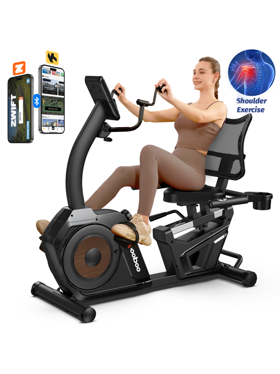 Magnetic Recumbent Exercise Bike with Bluetooth, Adjustable Seat, Arm Workout, 400 lbs Capacity