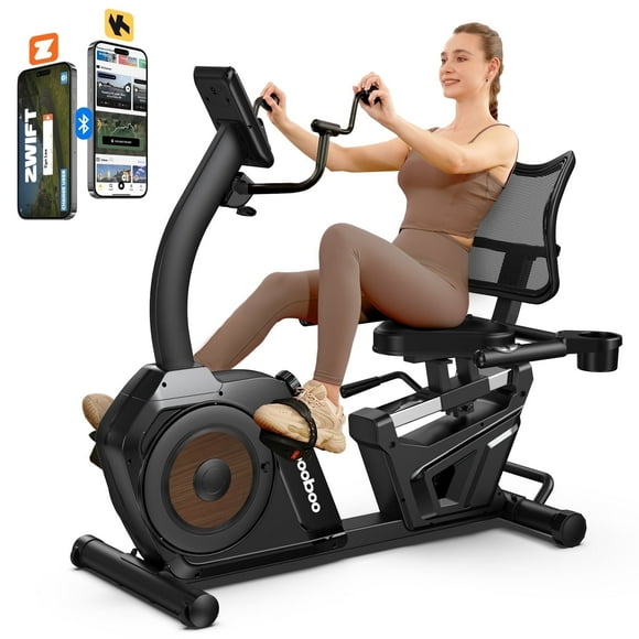 LNOW Magnetic Build-in Bluetooth Recumbent Exercise Bike with Adjustable and Comfortable Seat, Light Commercial Stationary Bike with Arm Workout for Adult/Seniors Home Exercise, 400LBS